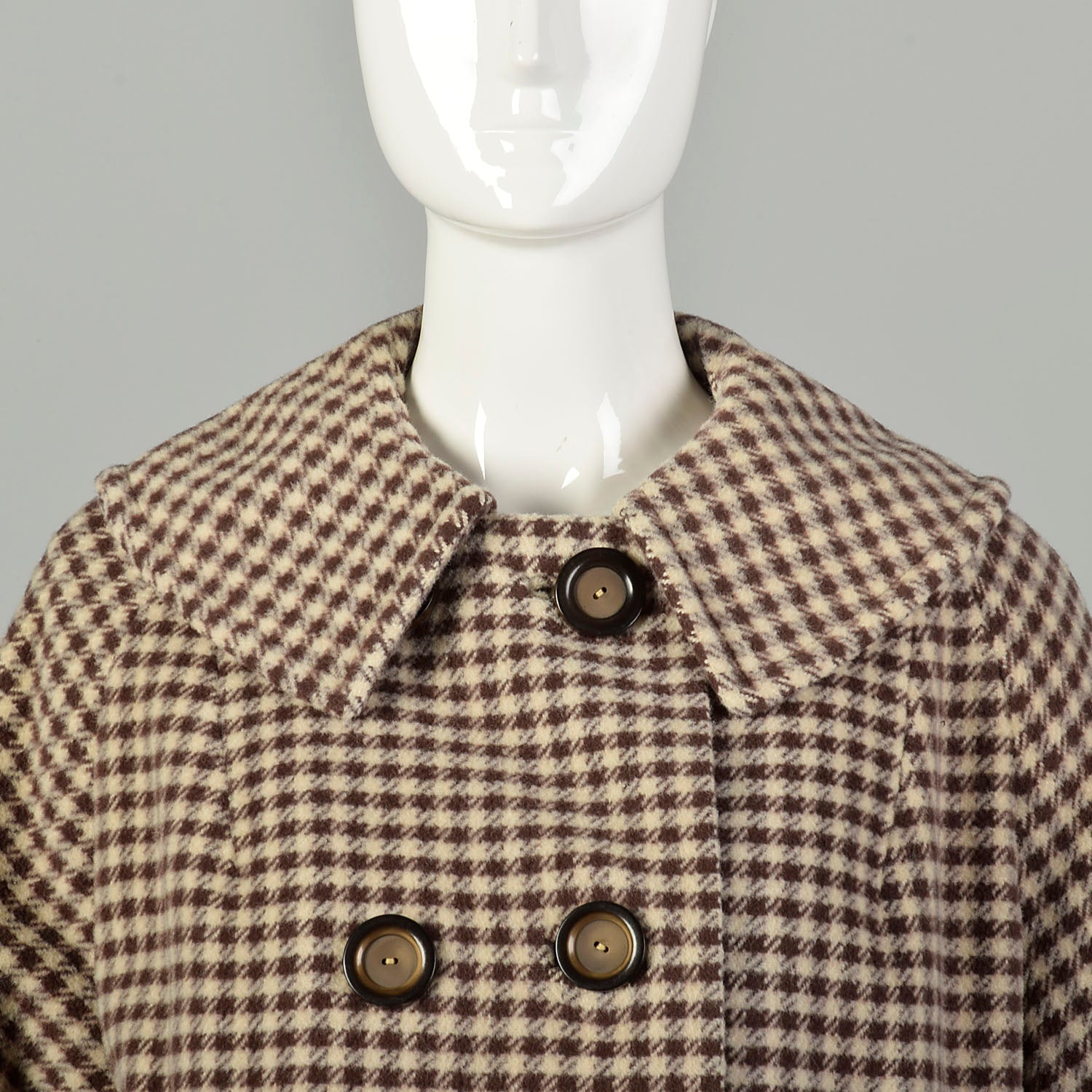 Large 1950s Swing Coat Brown Plaid Loose Winter Double Breasted Overcoat