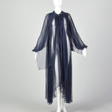 1970s Elegant Silk Chiffon Coat in Navy Blue