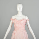 Medium 1980s Pink Party Gown Taffeta Princess Dress Off Shoulder Prom Formal Boned Bodice