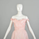 Medium 1980s Pink Party Gown Taffeta Princess Dress Off Shoulder Prom Formal Boned Bodice