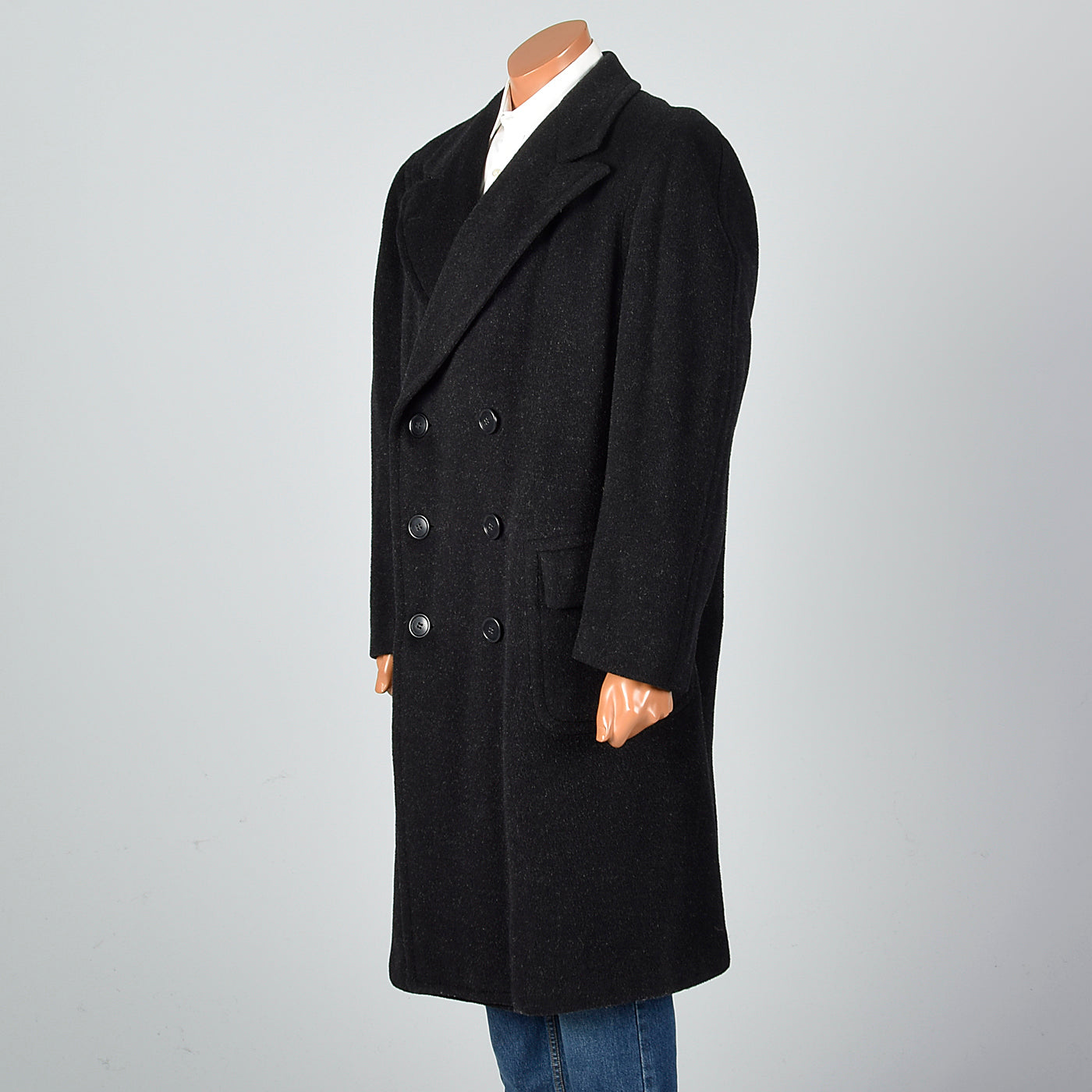 1940s Mens Black Mohair Overcoat