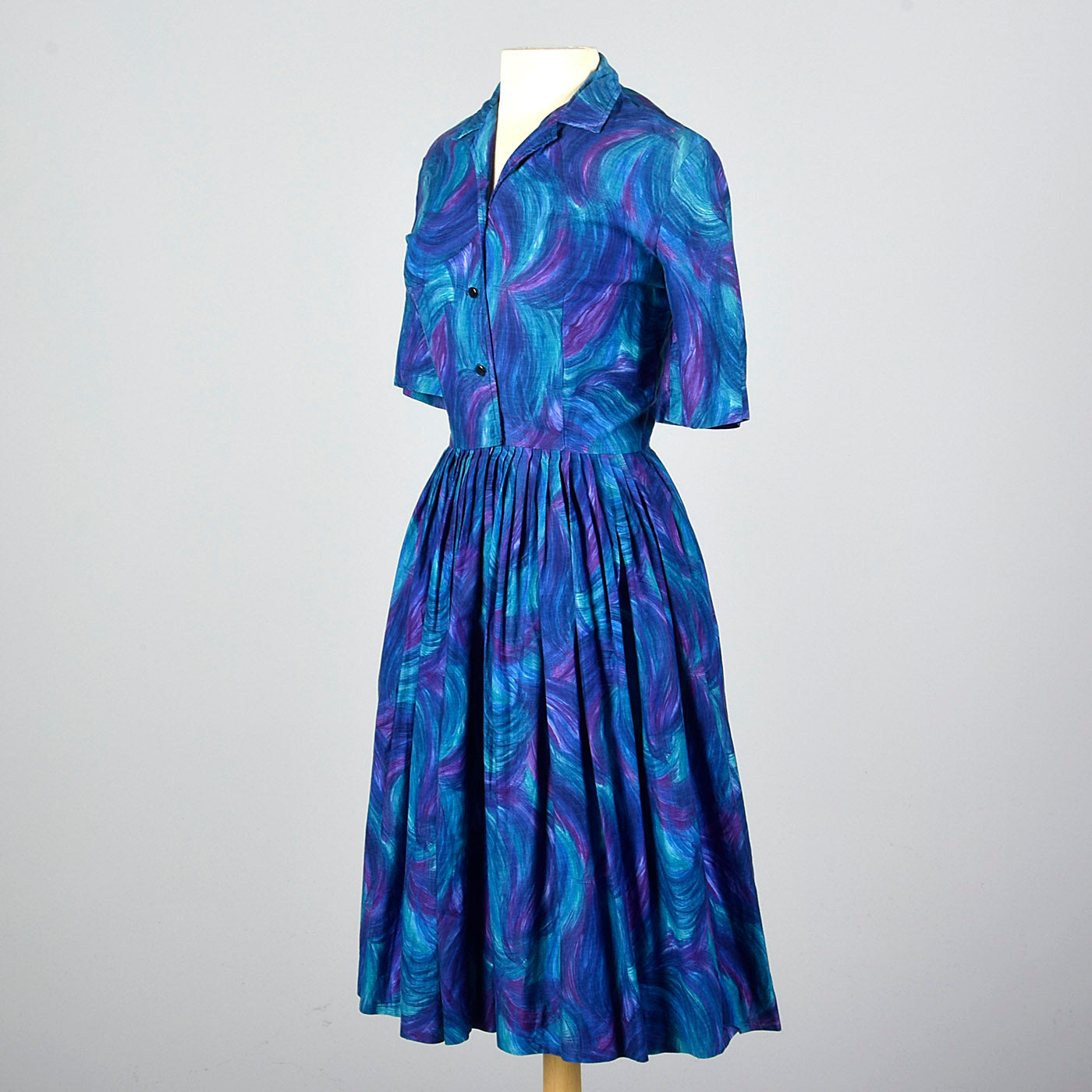 1950s Blue and Purple Day Dress