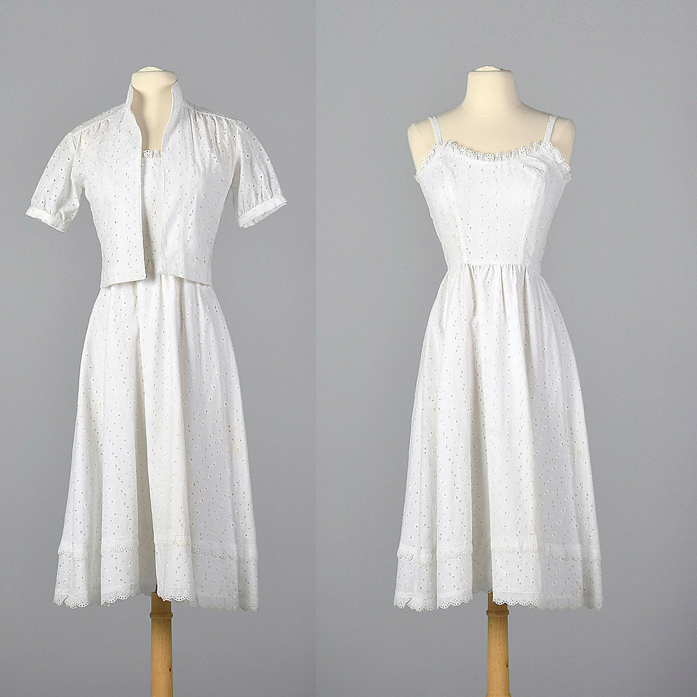 1960s Lanz White Eyelet Dress with Jacket