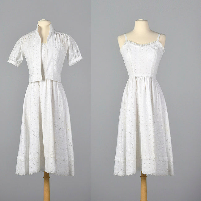 1960s Lanz White Eyelet Dress with Jacket
