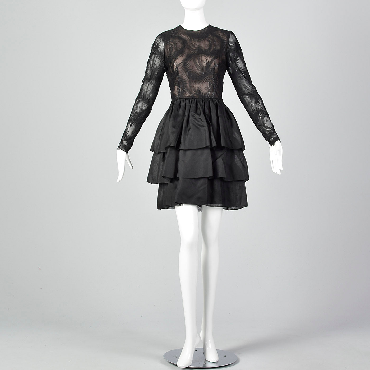 1980s Hanae Mori Black Lace Illusion Dress
