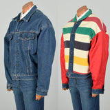 Large Levis Hudson Bay Striped Blanket Lined Denim Reversible Jean Jacket Winter Outerwear