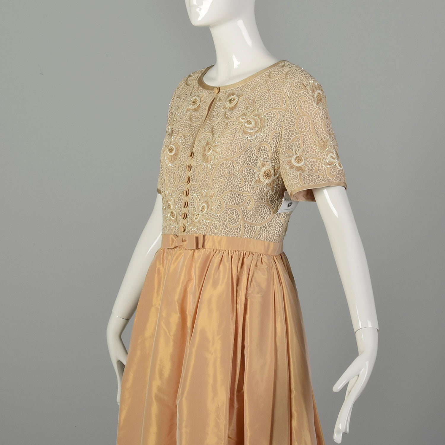Medium 1990s Escada Couture Dress Blush Summer Short Sleeve Beaded Evening Gown