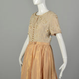 Medium 1990s Escada Couture Dress Blush Summer Short Sleeve Beaded Evening Gown