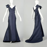 Size 12 2010s Eleni Elias Navy Evening Gown Formal Prom Fishtail Train