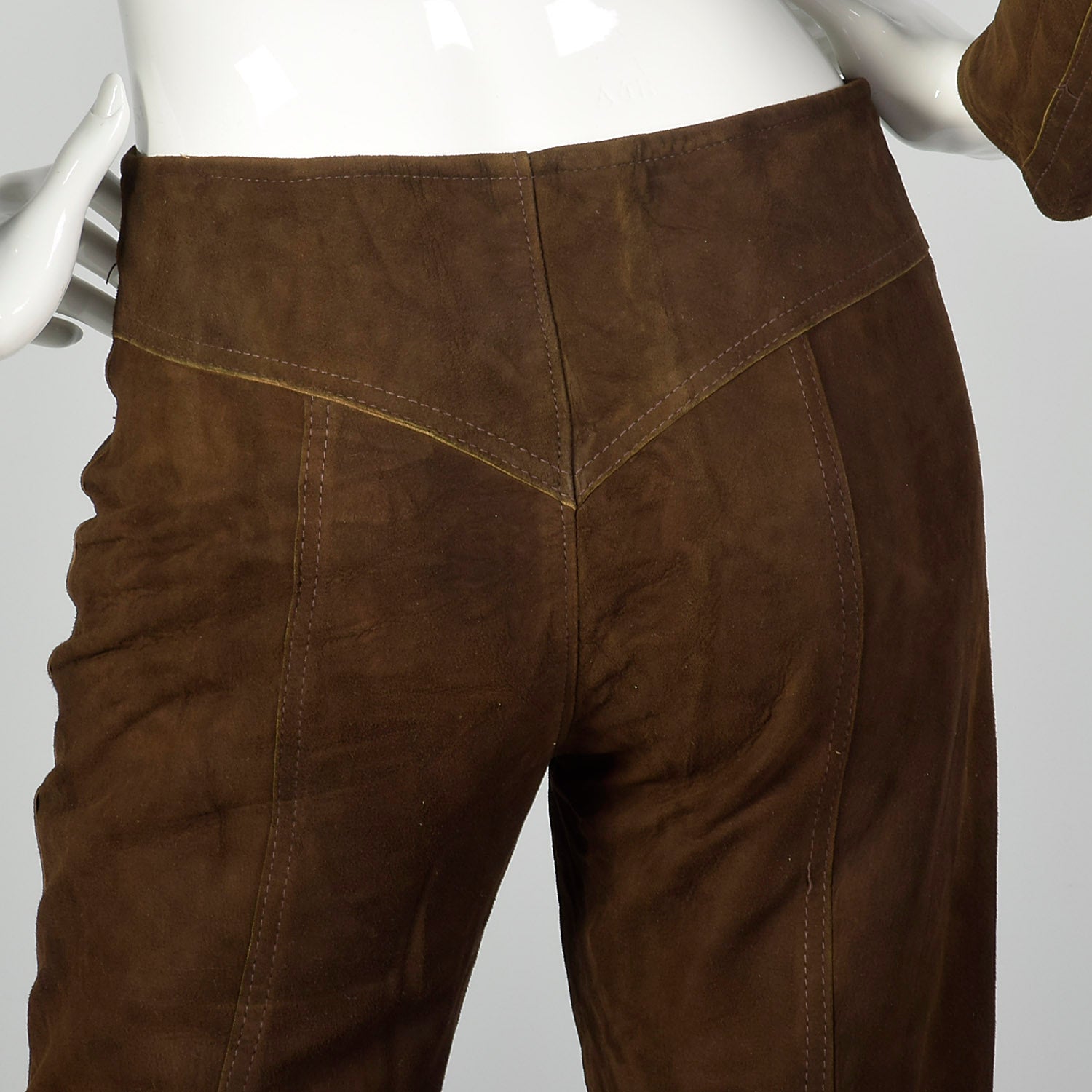 XXS 1970s Brown Suede Leather Top and Pants Set