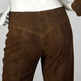 XXS 1970s Brown Suede Leather Top and Pants Set