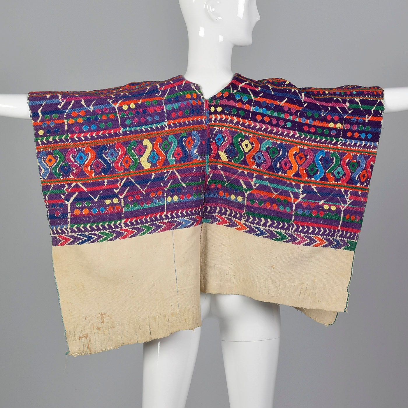 1930s Bohemian Hand Loomed Cotton Huipil Poncho