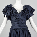 1980s Morton Myles Navy Party Dress