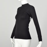 XXS 1960s Deadstock Black Ribbed Lightweight Long Sleeve Mock Turtleneck Shirt
