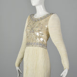 1970s Mary McFadden Couture Beaded and Pleated White Dress