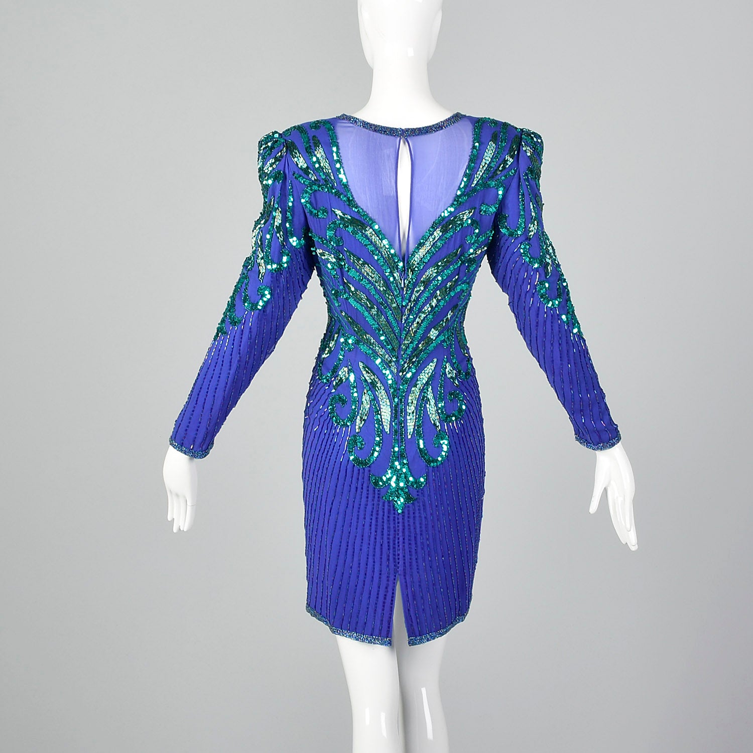 1990s Blue Beaded Cocktail Dress