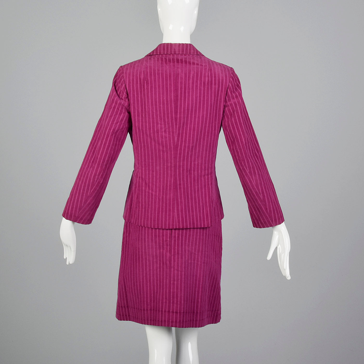 1960s Pink Corduroy Skirt Suit with Mod Silver Clasp Closures