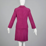 1960s Pink Corduroy Skirt Suit with Mod Silver Clasp Closures