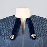 1950s Blue Taffeta Party Dress with Velvet Details