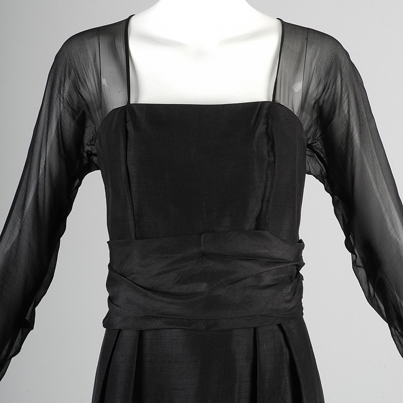 1960s Black Silk Dress with Sheer Overlay