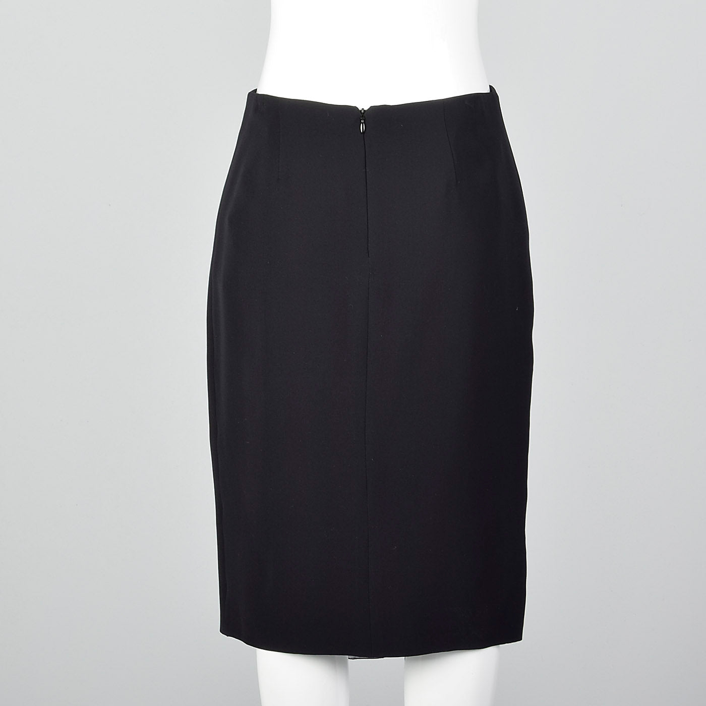 Emanuel Ungaro Black Silk Pencil Skirt with Sheer Silk Ruffle Slit