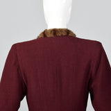 1940s Burgundy Wool Coat with Fur Trim