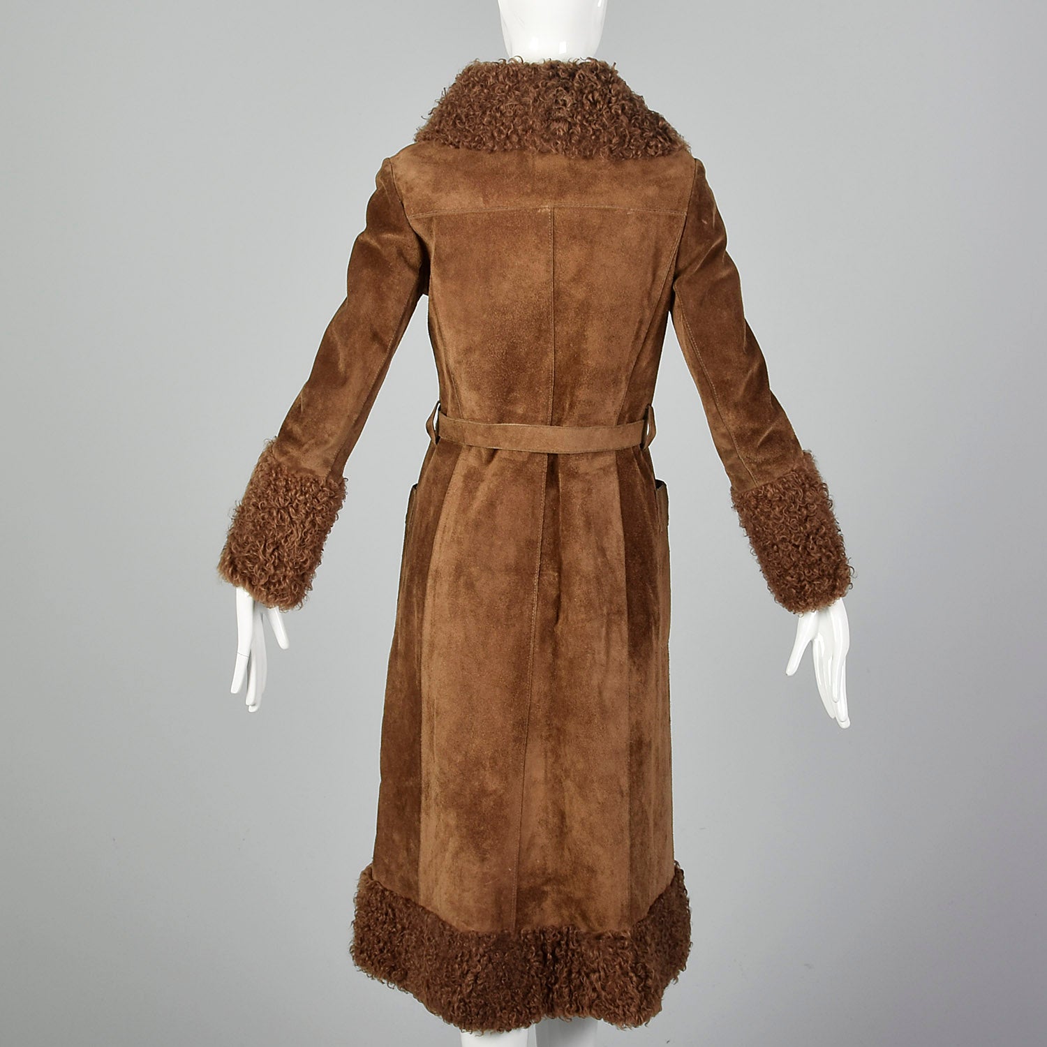 XXS 1970s Brown Suede Leather Shearling Lined Coat