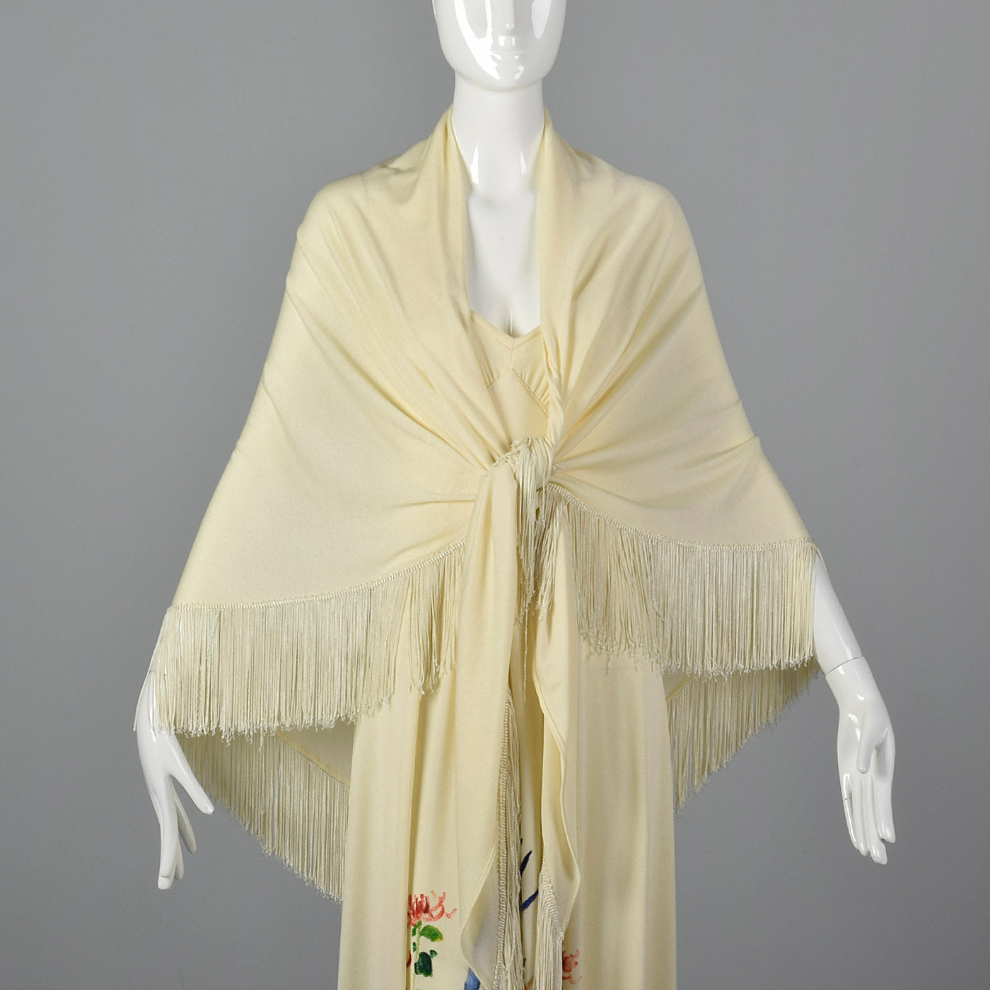 1970s Hand Painted Maxi Dress and Matching Shawl
