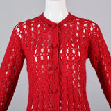1950s Vibrant Red Open Crochet Cardigan