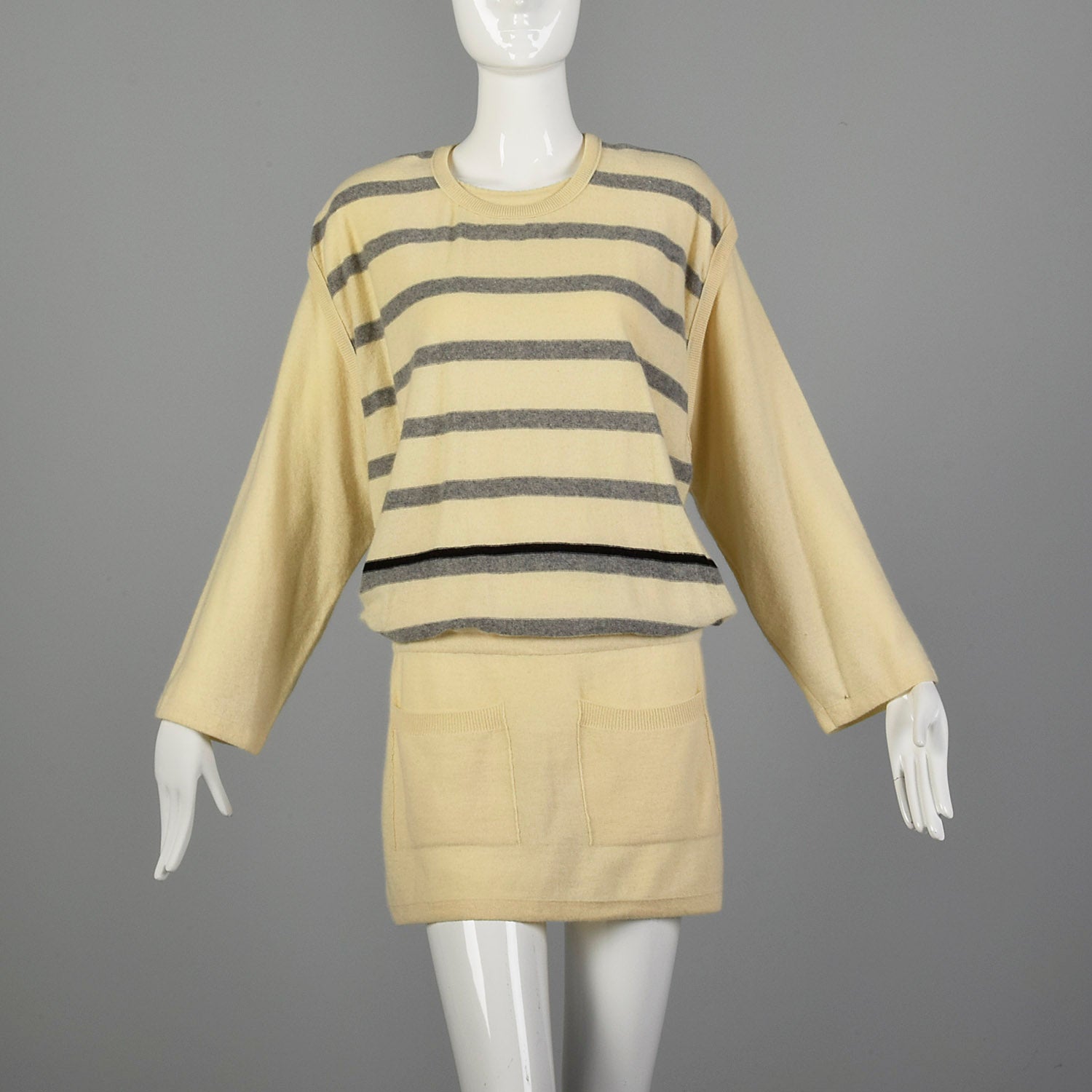 Medium Sonia Rykiel 1980s Cream Striped Tunic Sweater