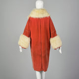 1920s Pink Velvet Cocoon Coat with Fur Collar and Cuffs