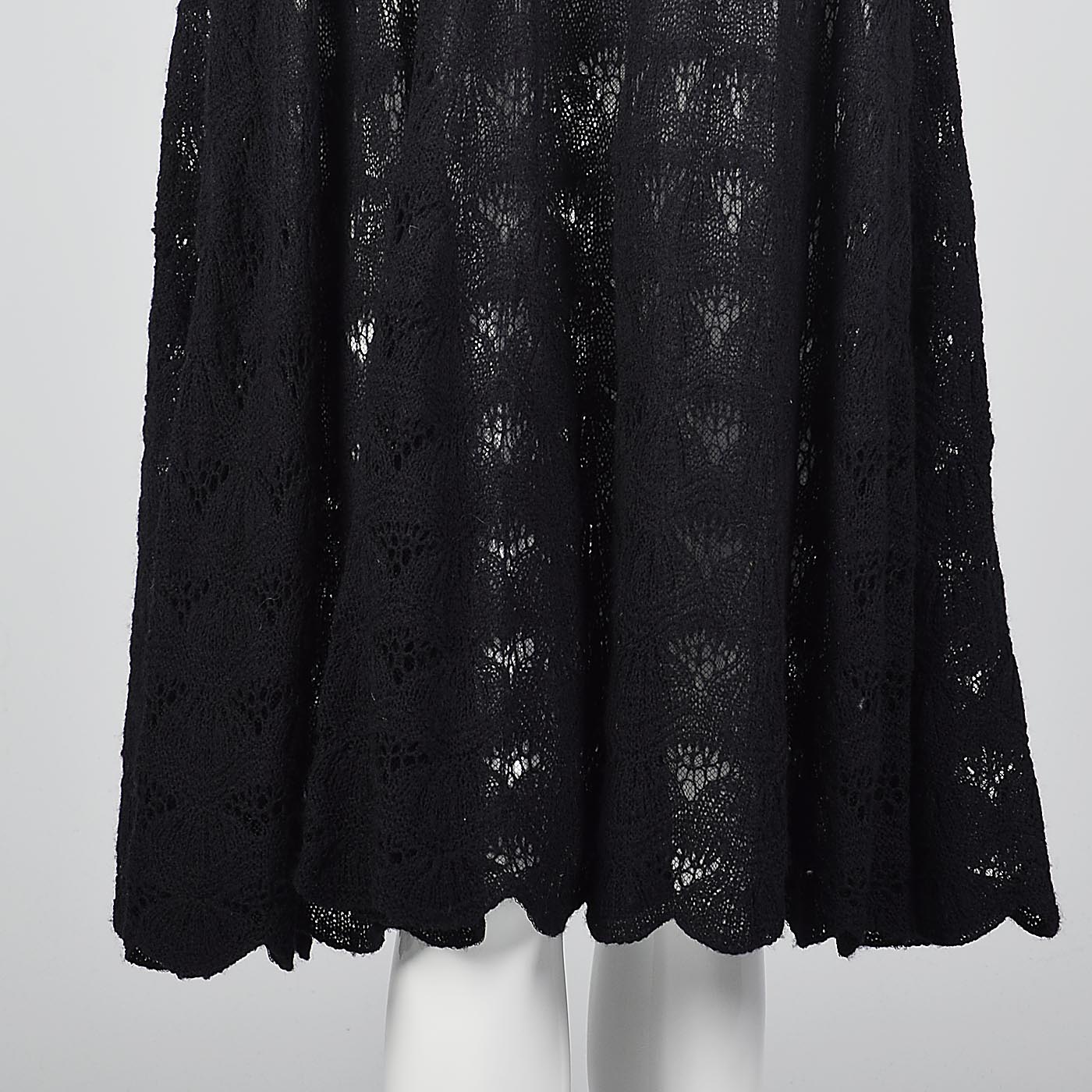 1950s Sexy Black Crochet Cocktail Dress with Full Skirt