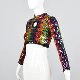 1970s Knit Crop Top with Rainbow Sequins