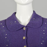 1950s Purple Embroidered Cardigan Sweater