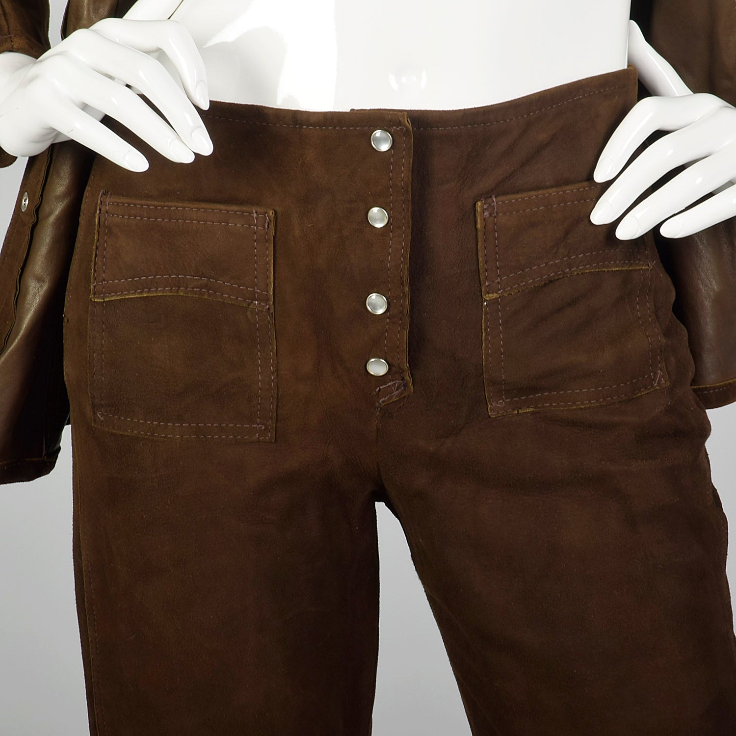 XXS 1970s Brown Suede Leather Top and Pants Set