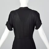 1950s Black Dress with Double Breasted Decorative Buttons