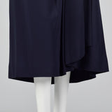 1950s Blue Rayon Dress with Lace Illusion Neckline