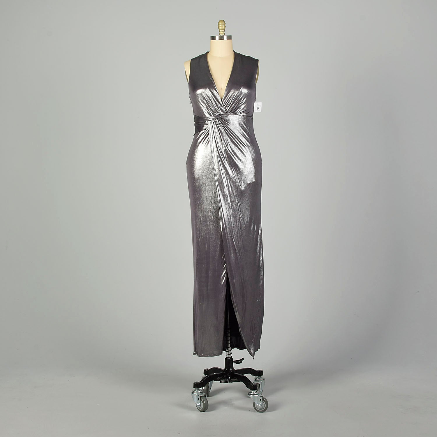 XL Y2K Halston Heritage Dress Metallic Silver Wet-Look Formal Prom Eve Style & Salvage XL Y2K Halston Heritage Dress Metallic Silver Wet-Look Formal Prom Eve Style & Salvage