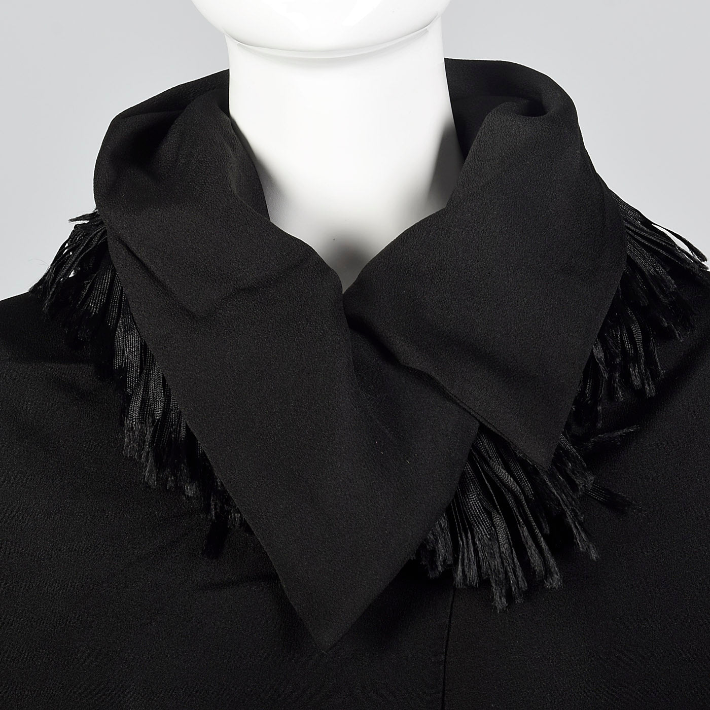 1920s Black Silk Flapper Coat with Fringe Trim