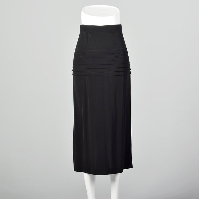 Medium 1940s Black Skirt Pleated Rayon Crepe