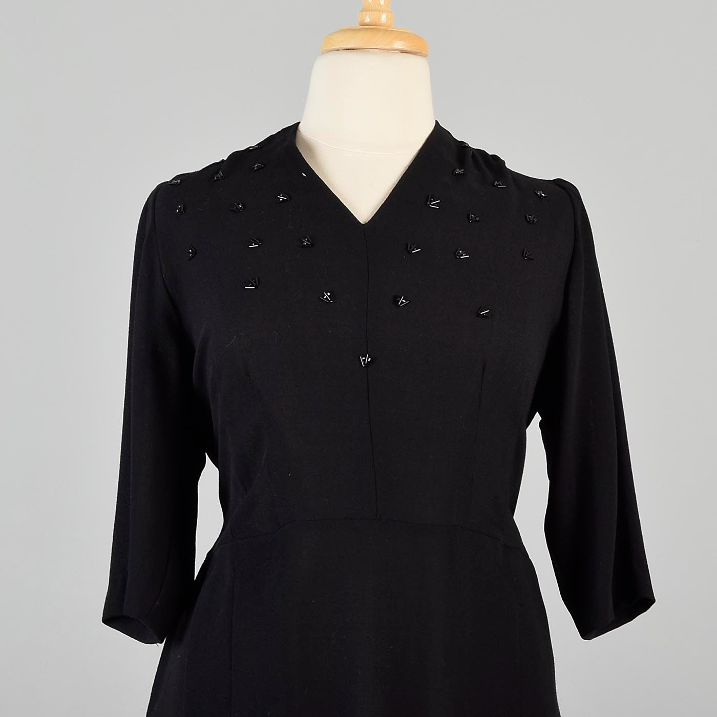 1940s Black Crepe Dress with Beaded Bust