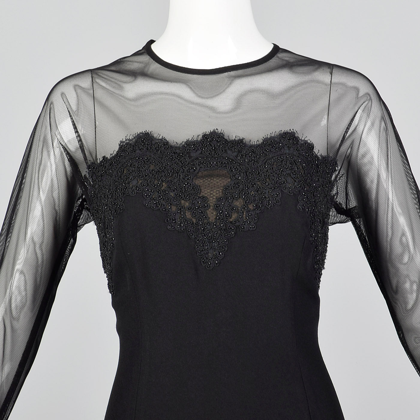 1990s Carmen Marc Valvo Black Dress with Illusion Neckline Style & Salvage 1990s Carmen Marc Valvo Black Dress with Illusion Neckline Style & Salvage