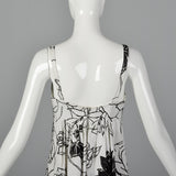 XS 1960s Black White Floral Maxi Dress