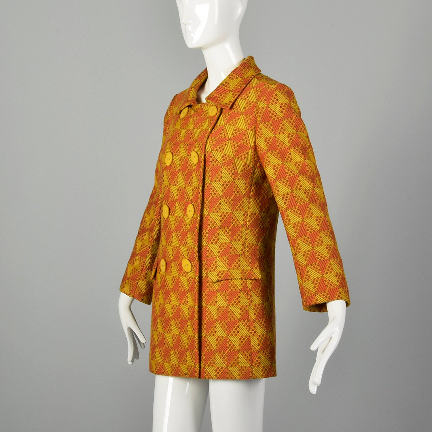 Small 1960s Via Veneto Wool Jacket Double Breasted Orange Autumn Outerwear