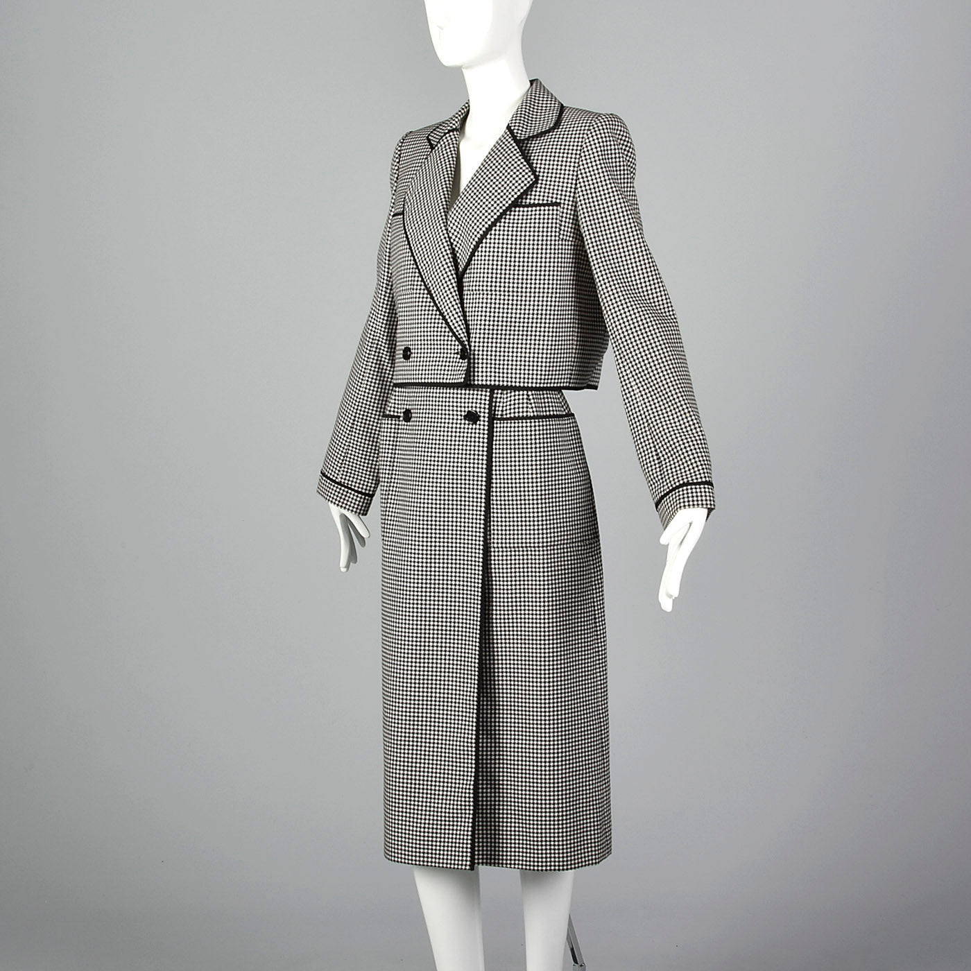 1970s Nina Ricci Wool Skirt Suit in Houndstooth Check