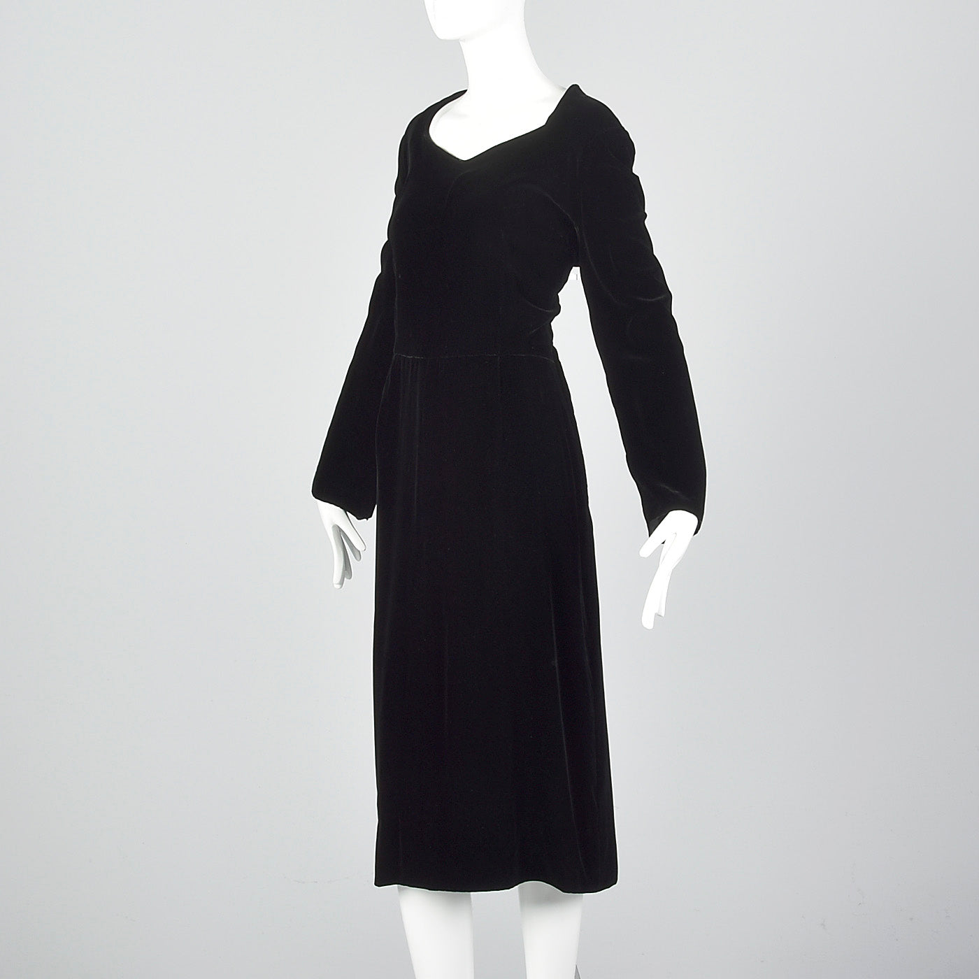 1950s Black Velvet Dress with Sweetheart Neckline