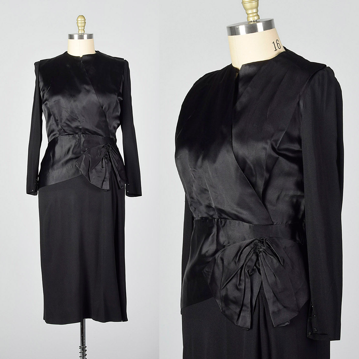 1940s Black Cocktail Dress with Satin Bodice
