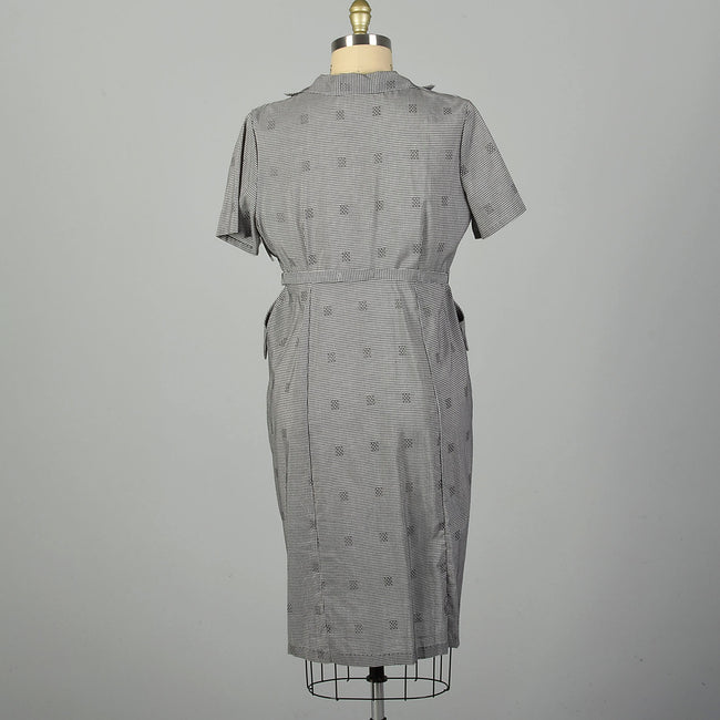 XXL 1950s Black Checkered Dress Short Sleeve Waist Belt