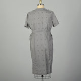 XXL 1950s Black Checkered Dress Short Sleeve Waist Belt