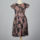 1950s Black and Pink Floral Dress with Drop Waist